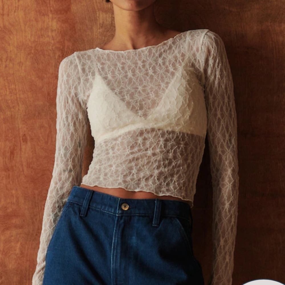Abercrombie & Fitch Cream Lace Long Sleeve Top